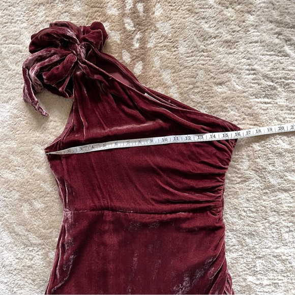 Ulla Johnson Elisa One Shoulder Bow Velvet Midi Dress Puce Dark Cherry Red Sz 4 - Picture 5 of 14